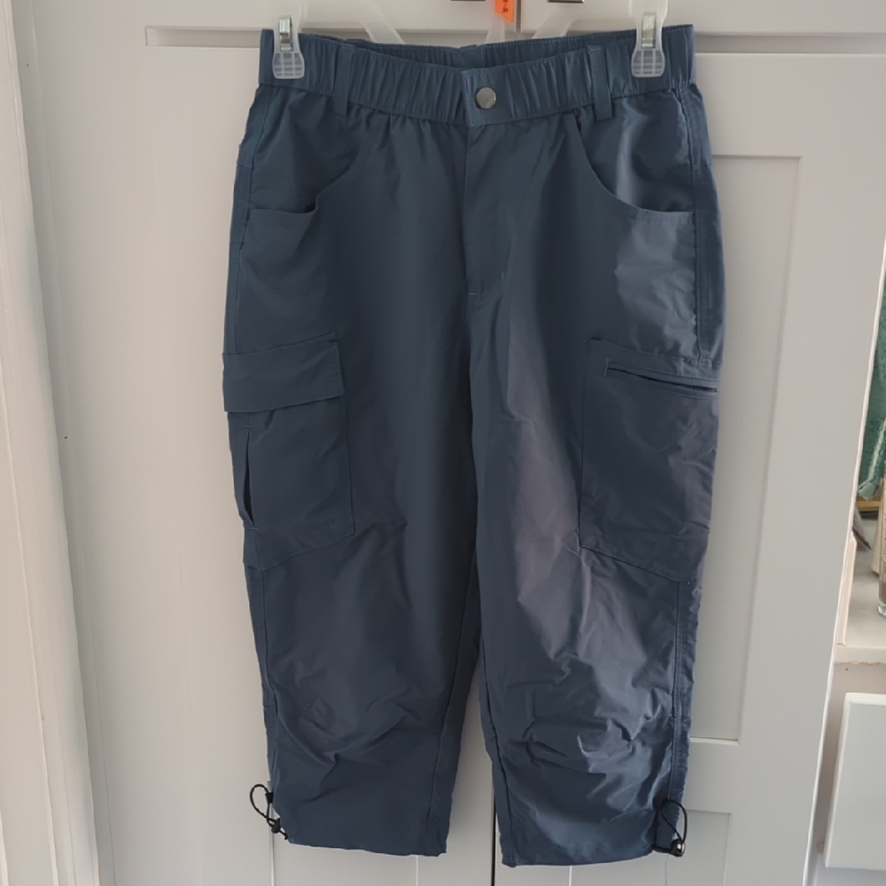 Gray Blue Cargo Capri Pants